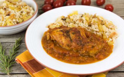 Kaninchenkeulen in Orangen-Tomaten-Sauce